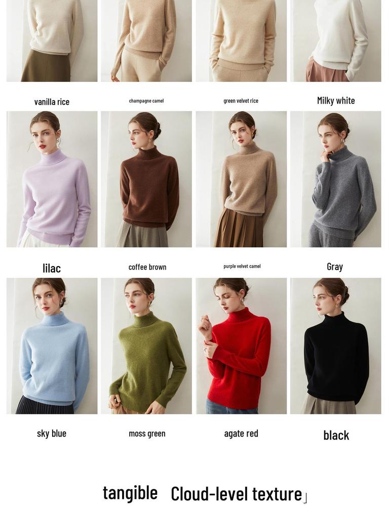 Women's High-Neck 100% Cashmere Sweater - New Long-Sleeved Knitwear for Winter