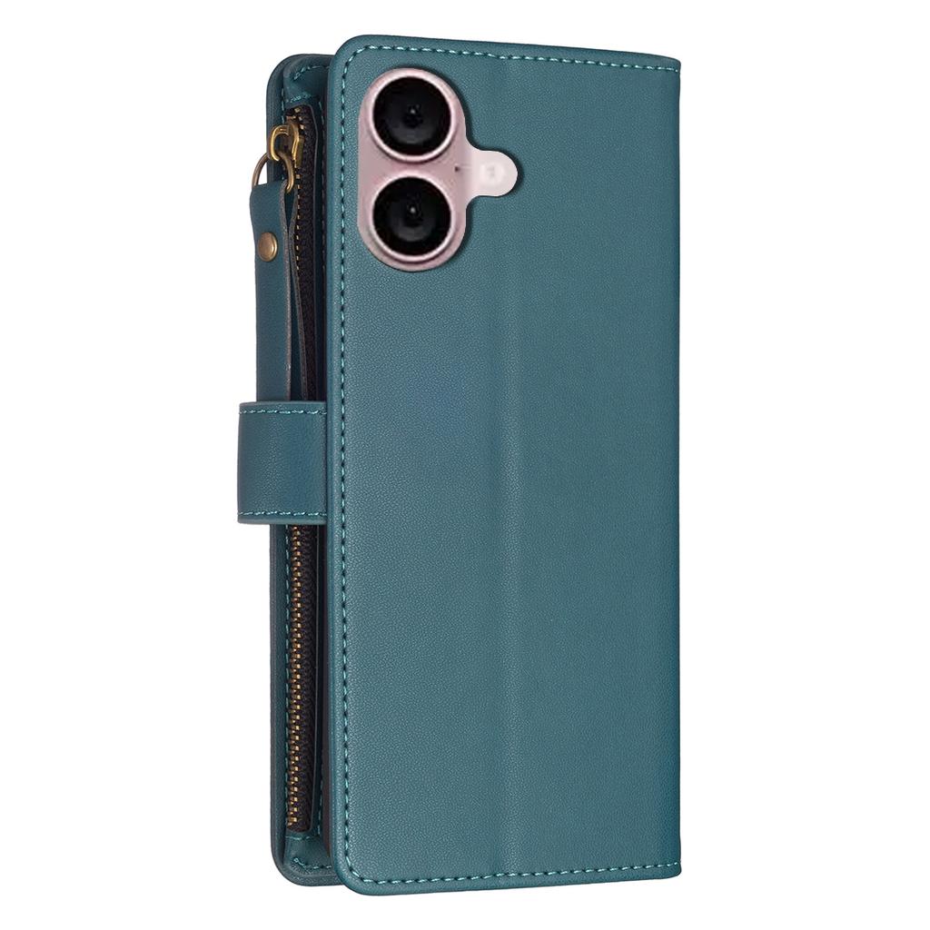 BF Style-19 for iPhone 16 Plus Zipper PU Leather Phone Case Flip Wallet Phone Stand Cover