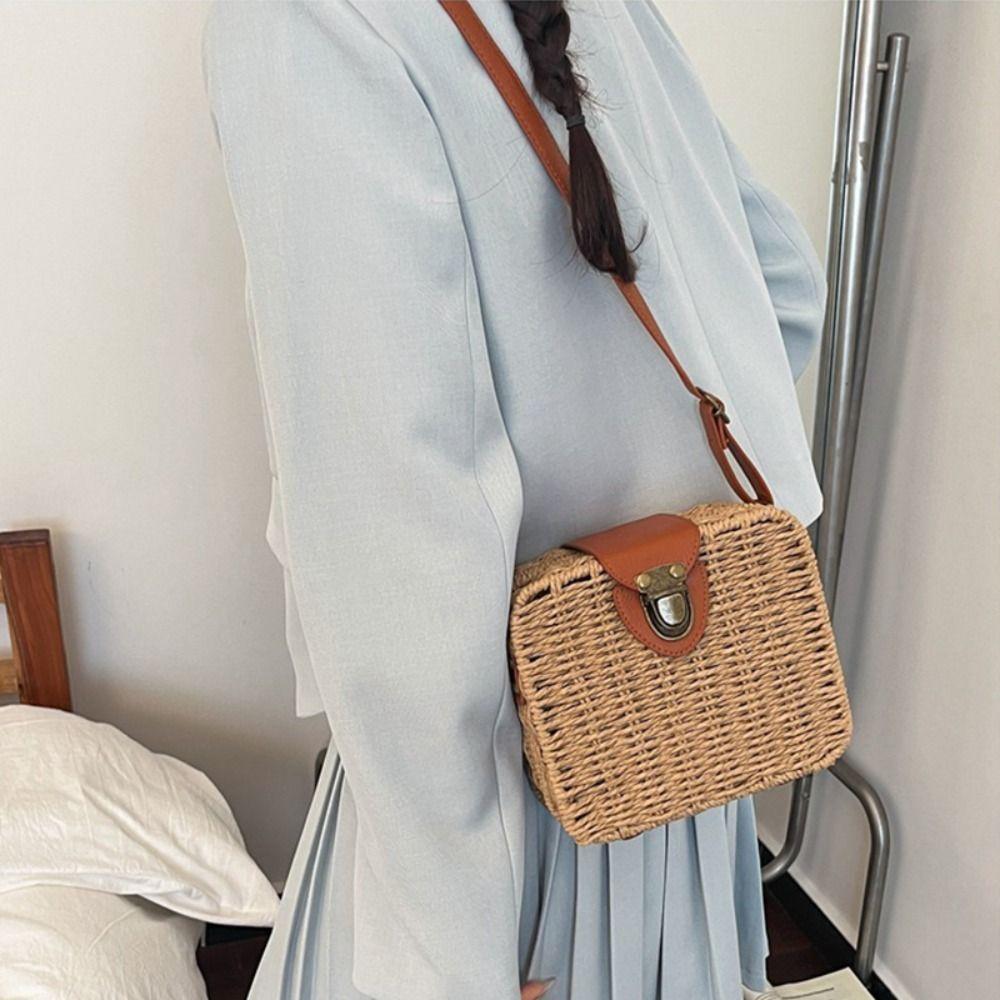 Ethnic Style Rattan Weave Bag Bohemian Beach Bag Casual Straw Shoulder Bag  Messenger Bags