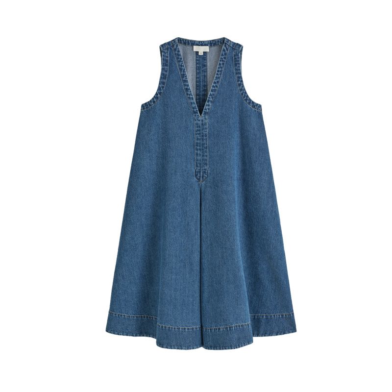 CS Summer New Product Women's Clothes Cotton V Neck Sleeveless Casual Version A- Line Denim Denim Dress 1282911