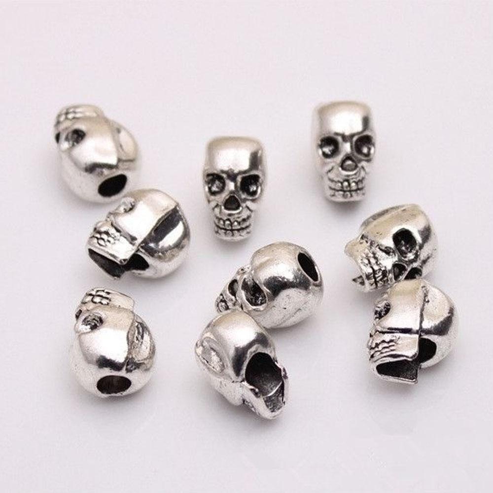 

10 PCS Metal DIY Charms Spacer Beads Jewelry Making Skull Head Antique Silver