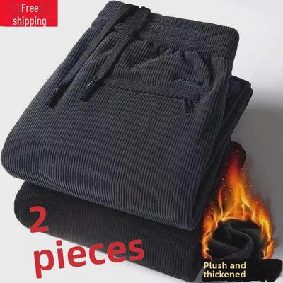 "Men’s Corduroy Sweatpants: Straight Fit, High Elasticity, Available In Thin or Thick Velvet for All Ages"
