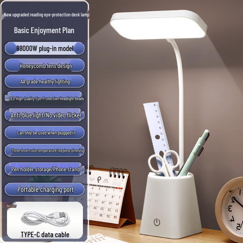 LED Desk Lamp with Pen Holder - Ideal for Reading, Studying, Dorms, and Bedside - Creative Gift Idea