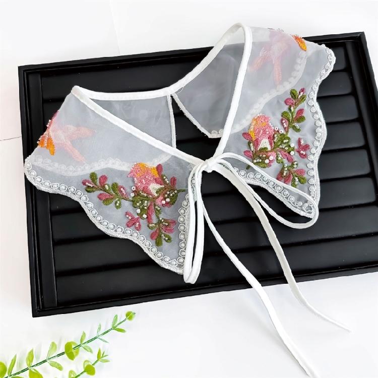 Elegant Half Shirt Collar Embroidered Flower Collar Beads Flower Lapel Half Shirt Collar Chinese Aesthetics