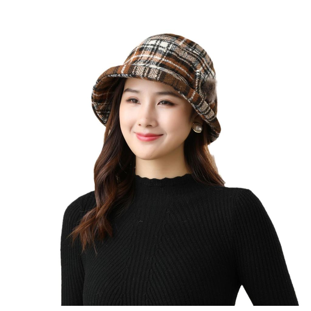 British Plaid Crimped Bucket Hat Women's Autumn and Winter Versatile Hat Women's Small Edge Basin Hat