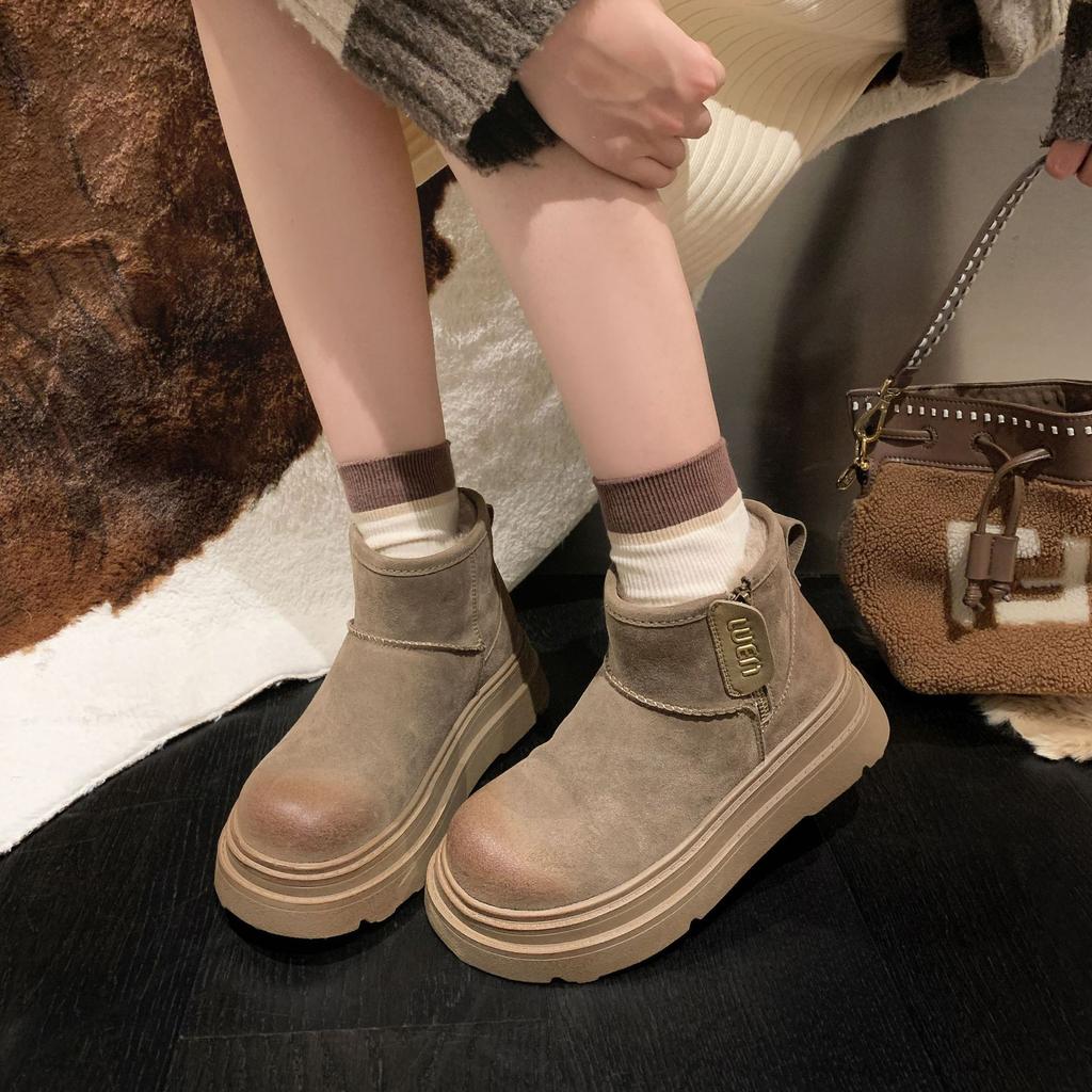 Snow Boots Cotton Shoes Winter New Velvet Thickened Thick-soled Non-slip Zipper Women's Boots Flat Short Boots