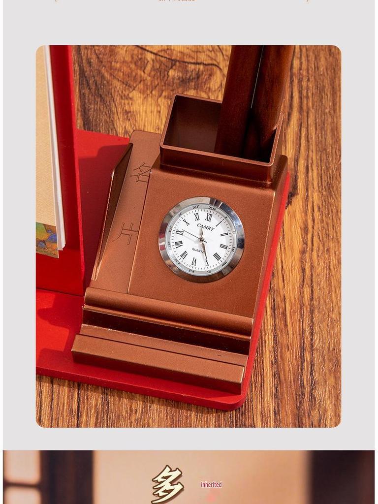 High-End Uhr & Holz-Tischkalender Geschenkbox - Anpassbare Firmengeschenke mit Werbelogo - Ausgabe Jahr des Pferdes