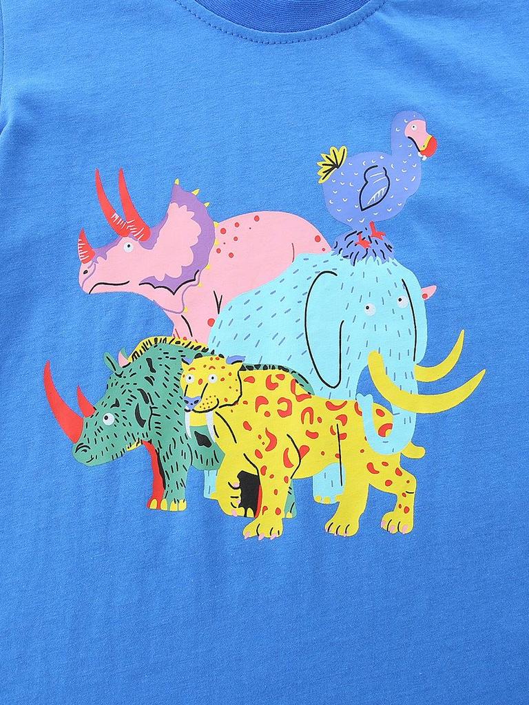 2026 Boys' Cartoon Animal Print T-Shirt, European & American Style, Short-Sleeve, Round Neck