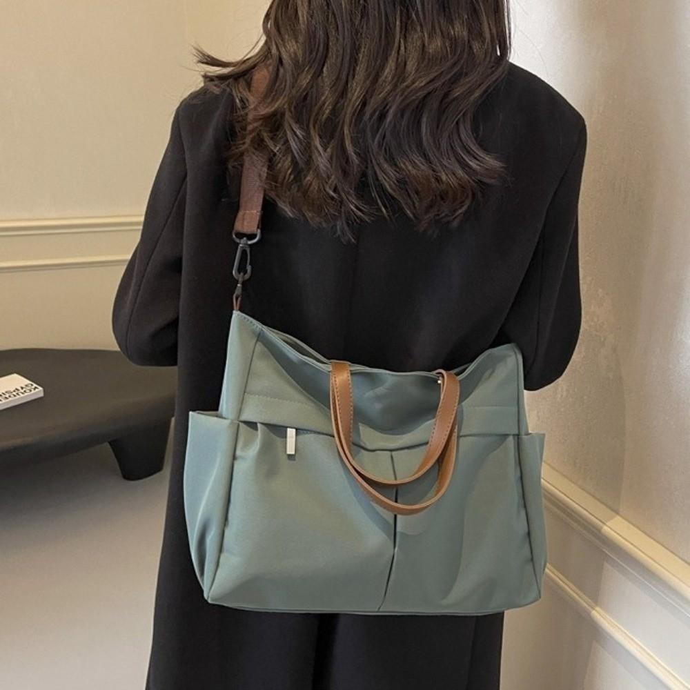 Two Pockets Women Shoulder Tote Bag Nylon Large Capacity Handbag Gift Commuting Handbag College