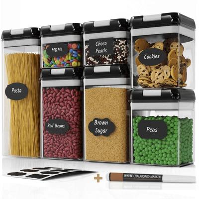 Hava Geçirmez Gıda Saklama Kabı Seti - 7 Parça Set - Etiketler - Mutfak ve Kiler Organizasyon Kapları - BPA İçermez - Un için Şeffaf Plastik Kutular