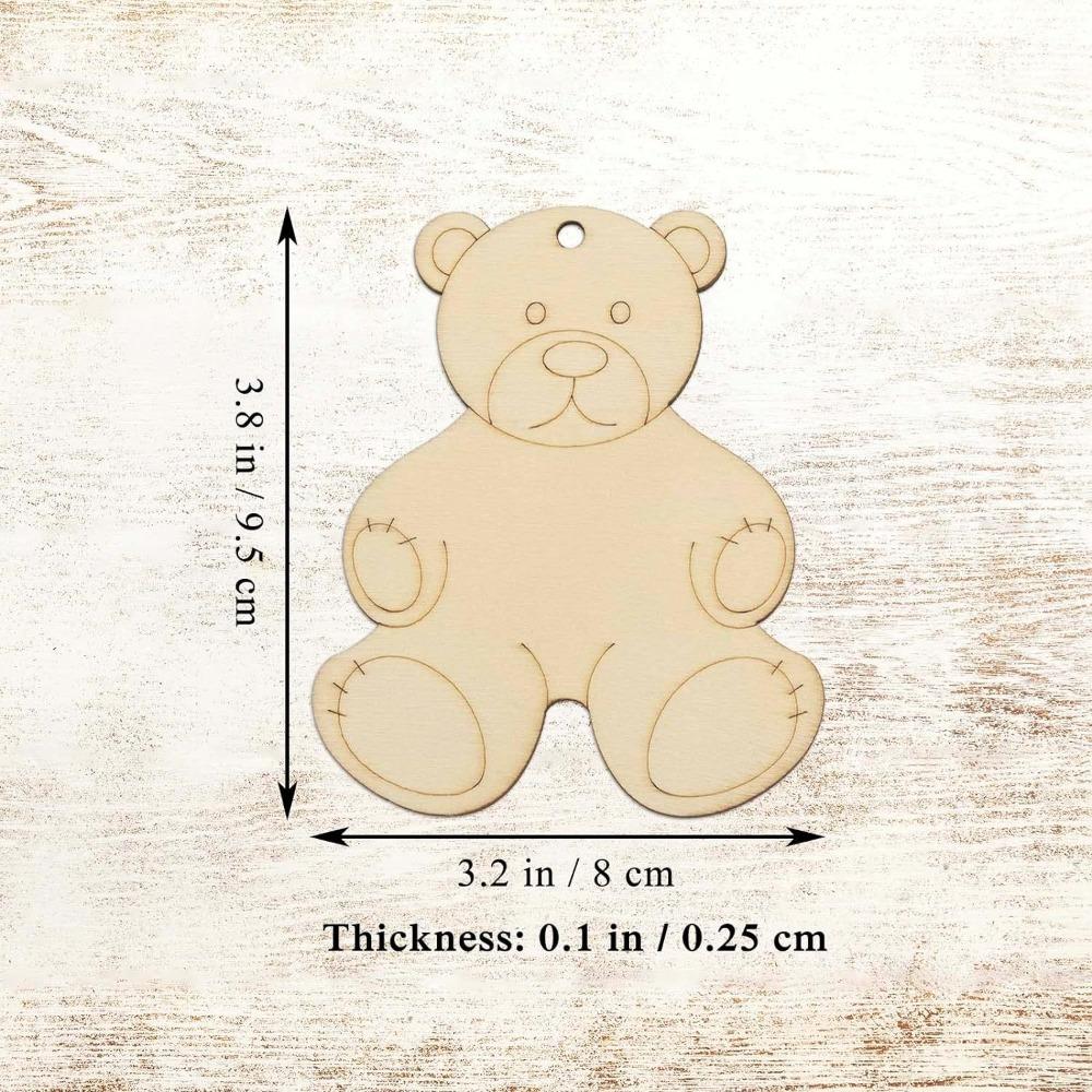 20pcs Poplar Wood Material Bear Wooden Cutouts Gift Tags  for Craft Supplies