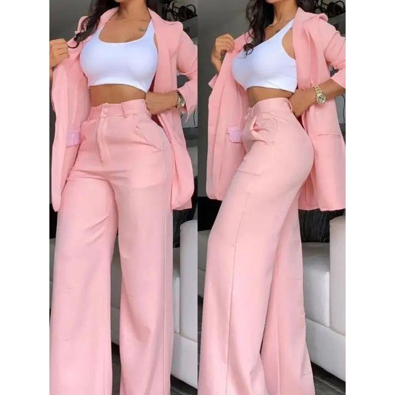 

Solid Color Split Sleeve Lapel Suit Set Pure Color Split Sleeve Lapel Suit Women Yellow-Green L