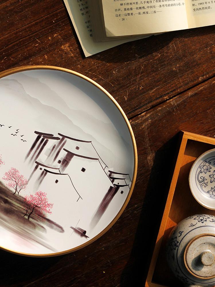 Hanging Dish Ceramic Painted New Chinese Desktop Study Wine Cabinet Ornaments Home Living Room Creative Wall Hanging Decoration