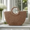 Grand Sac Tote Tissé Sac à Main à Une Épaule Matériau Paille Taille Moyenne Poignée Ronde Sac de Plage Sac de Transport Décontracté