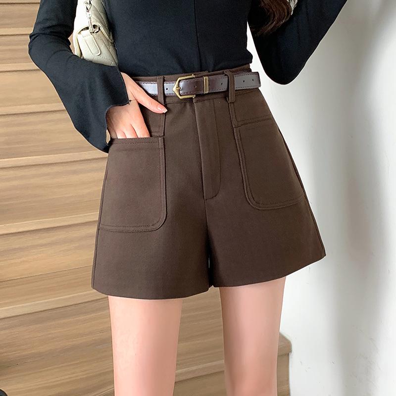 

Маленькие шерстяные брюки-клеш с высокой талией и широкими штанинами - Осенне-зимние повседневные костюмные шорты XL