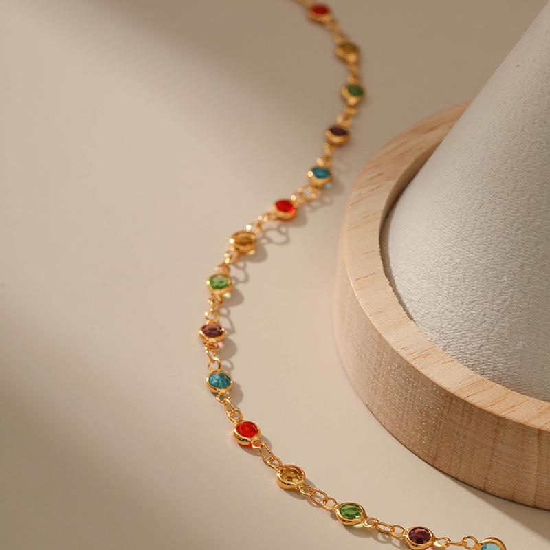 18K Gold-Plated Ethnic Necklace with Colorful Zircon, Adjustable Length