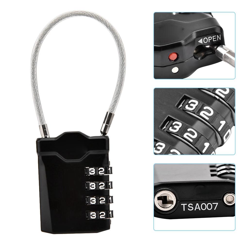 Ocelové lanové zámek s heslem, celní zámek na zavazadla(Černá)