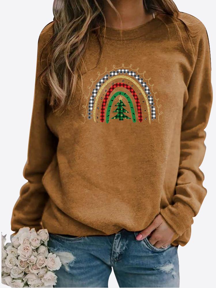 T-shirt à manches longues et col rond pour femme, décontracté, couleur unie, imprimé, ample, idéal pour l'automne et l'hiver