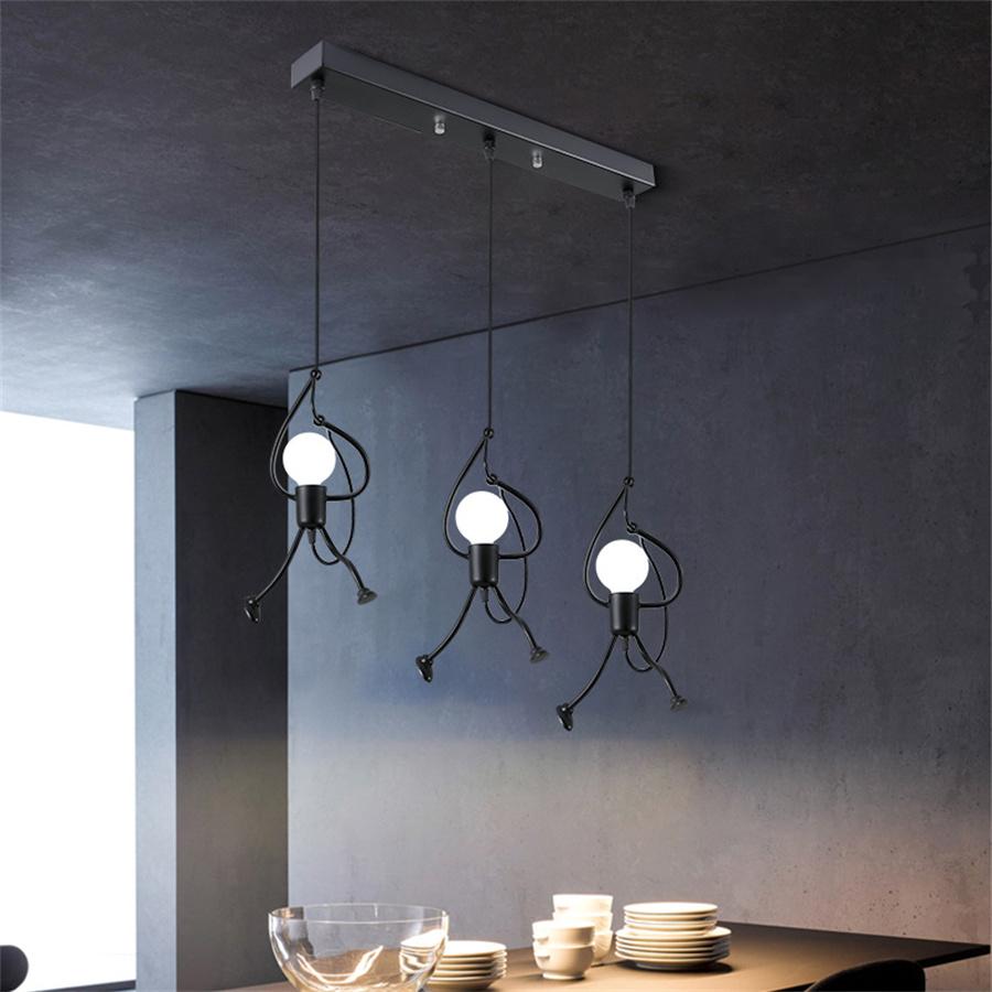 Novelty Iron Little Man LED Pendant Light E27 Cartoon People Children's Room Hanging Lamp Climbing Man Kids Suspension Luminaire