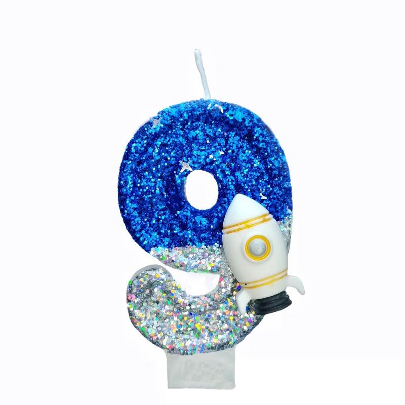 Spaceship Astronaut 0-9 Universe Sparkler Candle for Birthday Cake Boy, Topper for Party Decorations Anniversary Celebrations