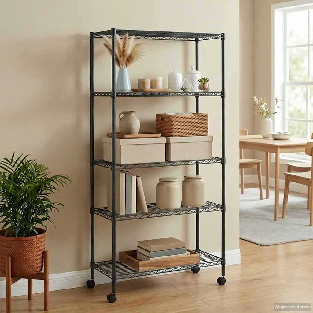 Storage Shelving Unit with 5 Shelves and Casters 75 x 35 x 155 cm Black 250 kg Capacity