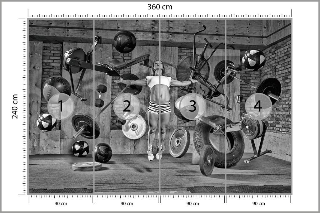 Photomural Woman Floating Between Sports Equipment Structural Vinyl 360x240