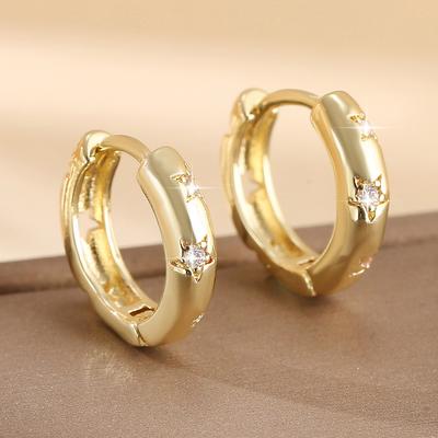 Zircon Star Hoop Earrings For Women Copper Gold Color Round Huggie Earring  New Trend Wedding Jewelry Pendientes Mujer