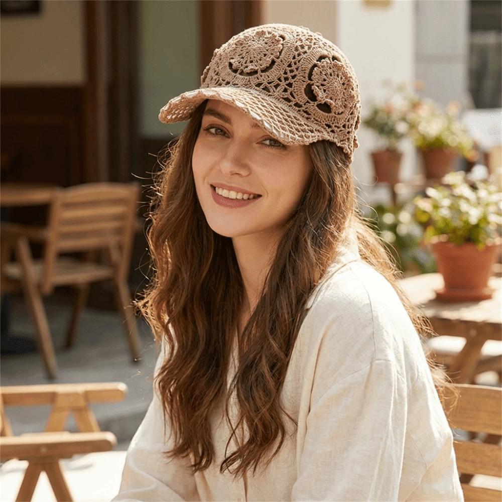Adjustable Crochet Baseball Cap Polyester Mesh Peaked Cap Fashion Sun Hat Spring Summer