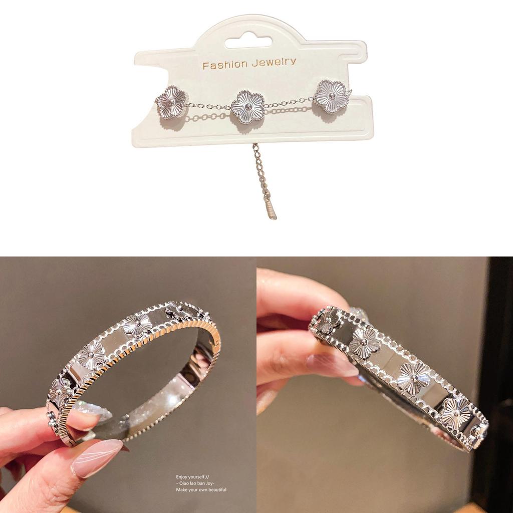 Elegant Silver Floral Stainless Steel Bangle With Electroplated Finish For Daily Wear