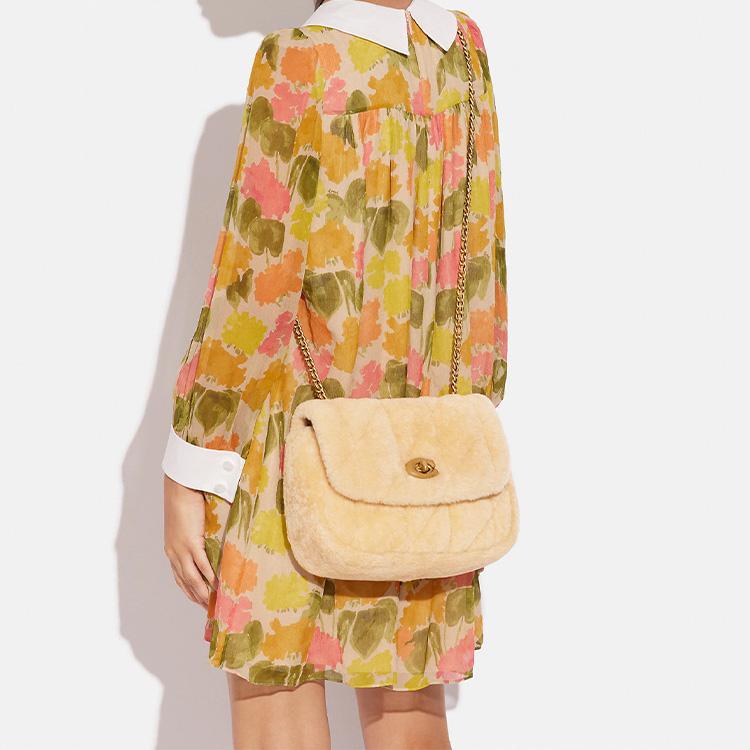 New COACH Pillow Shearling Plush With Smooth Leather Portable Crossbody Bag, Shoulder Bag Women's Ecru CE721-B4NA