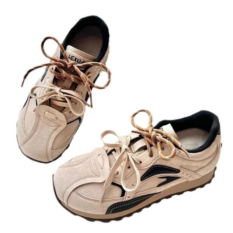 Color matching lace-up increases the height of leisure sports autumn new niche versatile retro students