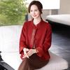 Spring Embroidered Short Woolen Coat for Middle-aged & Elderly Women – Lapel, Cardigan, Stand Collar