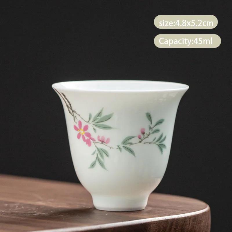 1 Pcs Chinese Handmade Ceramic Teacup Exquisite Hand-painted Flowers Tea Bowl Meditation Cup Porcelain Tea Set Master Cup