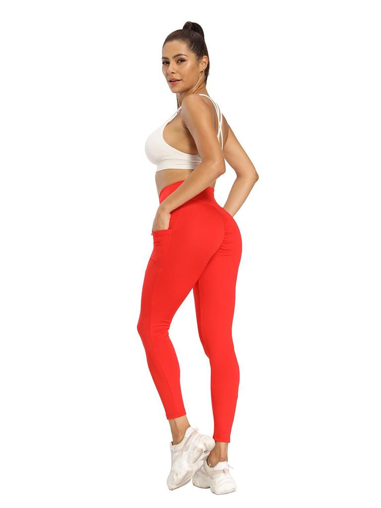 European & American Athletic Yoga Leggings with Pockets - High-Waisted, Hip-Lifting, Ideal for Fitness & Running.