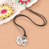 Fashion Rose Flower Tibetan  Color Pendant Necklace Choker Charm Black Leather Cord Factory Price Handmade Gift