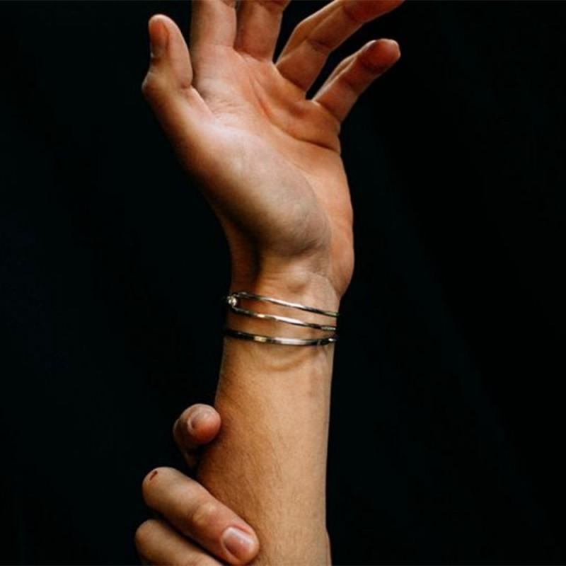Handmade Sterling Bracelet Couples Trendy Minimalist Hip Hop Stackable Bangle Jewelry Men Women