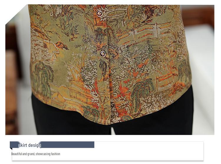Women's Retro Print Mulberry Silk Shirt - Spring/Summer, Seven-Point Sleeve, Loose Fit, Stylish for Middle-Aged and Elderly