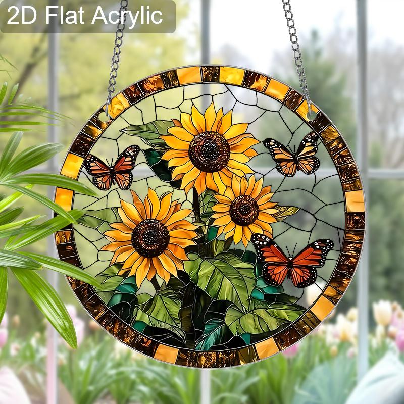 Acrylic Sunflower and Monarch Butterfly Suncatcher Stained Glass Effect Window Hanging Ornament Flower Lover Gifts