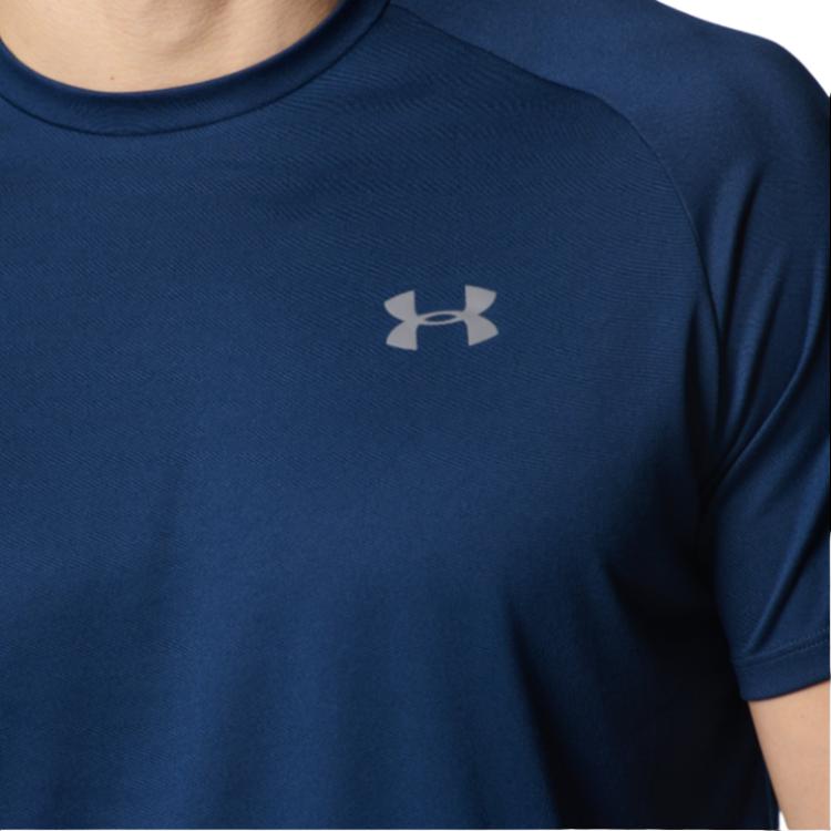 Under Armour Solid Color Sports Casual Crew Neck Short Sleeve T-Shirt Men Tops Academy-Blue 1358553-408