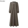 ZANZEA Vestido Casual de Manga Larga de Color Sólido con Cuello Alto para Mujer