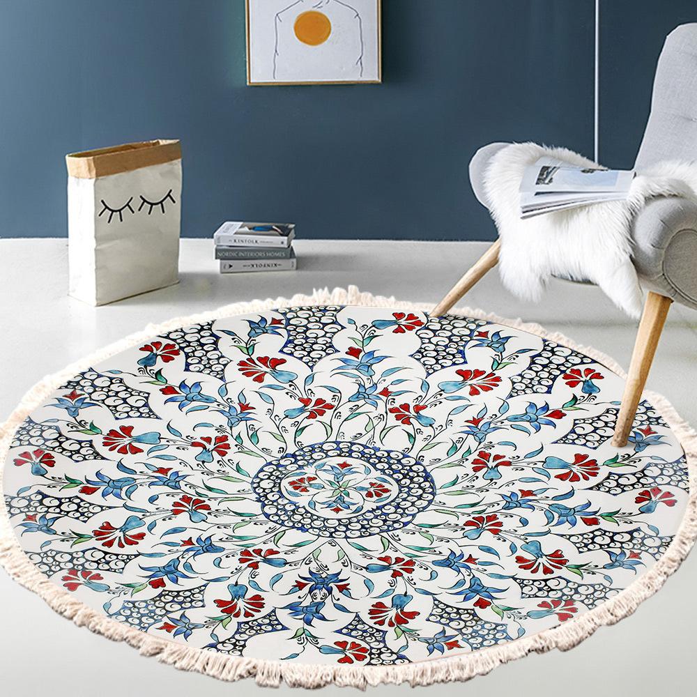 Large Round Bedroom Carpet With Tassels Macrame Tassel Floor Mat for Living Room Cotton Linen Muslim Prayer Mat Rug Custom Size