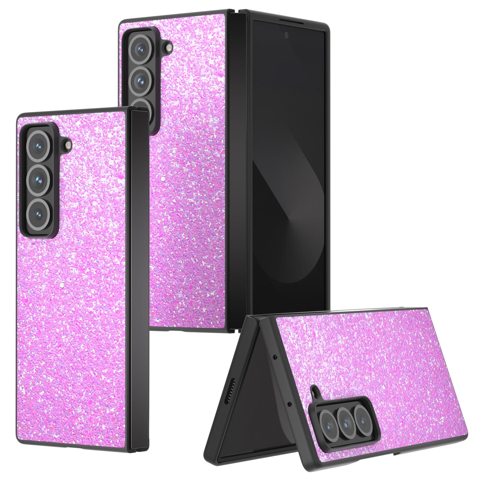 

For Samsung Galaxy Z Fold Special Case Colored Glitter PU+PC Shockproof Phone Cover Rose