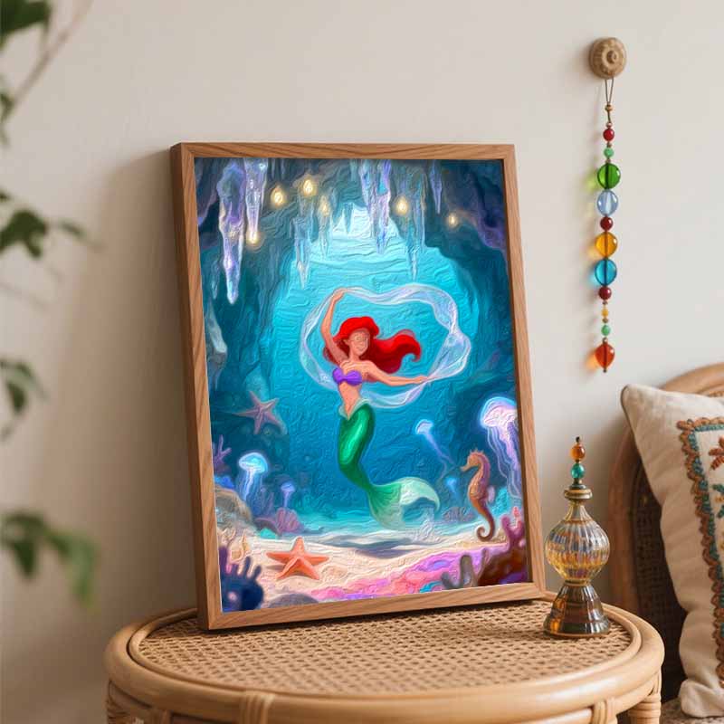 Disney Digital Oil Painting Diy Oil Painting Hand Painting Mermaid Underwater Ocean Living Room Bedroom Decoration Painting
