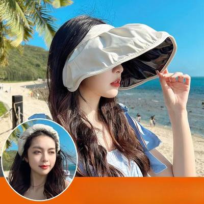 Wholesale Sun Hat Women's Summer Big Brim Cycling UV Protection Empty Top Sun Hat Foldable Face Cover Sun Protection
