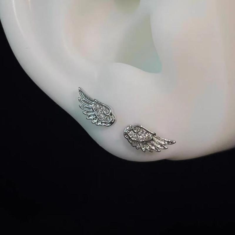 3Pcs Vintage  Zircon Wing Earrings Stud Luxury Shiny Angel Wings Earrings Silver Color Earrings Women Jewelry Gifts