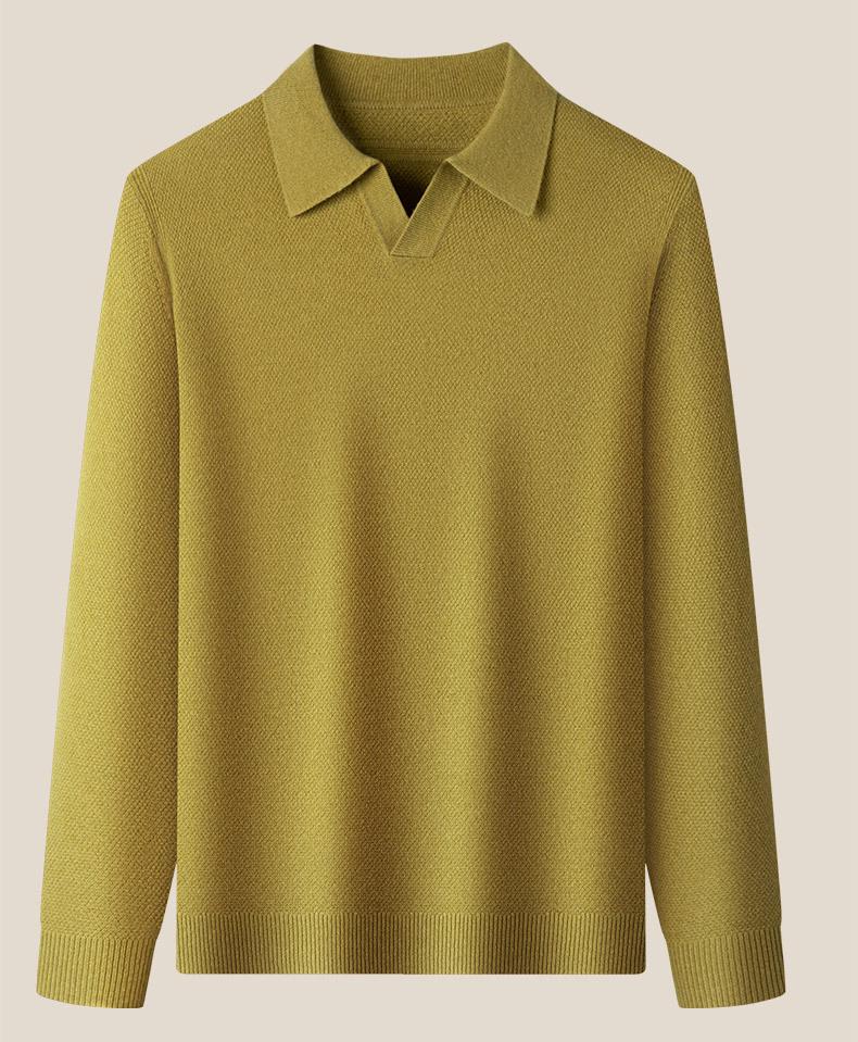 Men's Seagull Neck Cashmere Sweater Base Layer with Turn-Down Collar