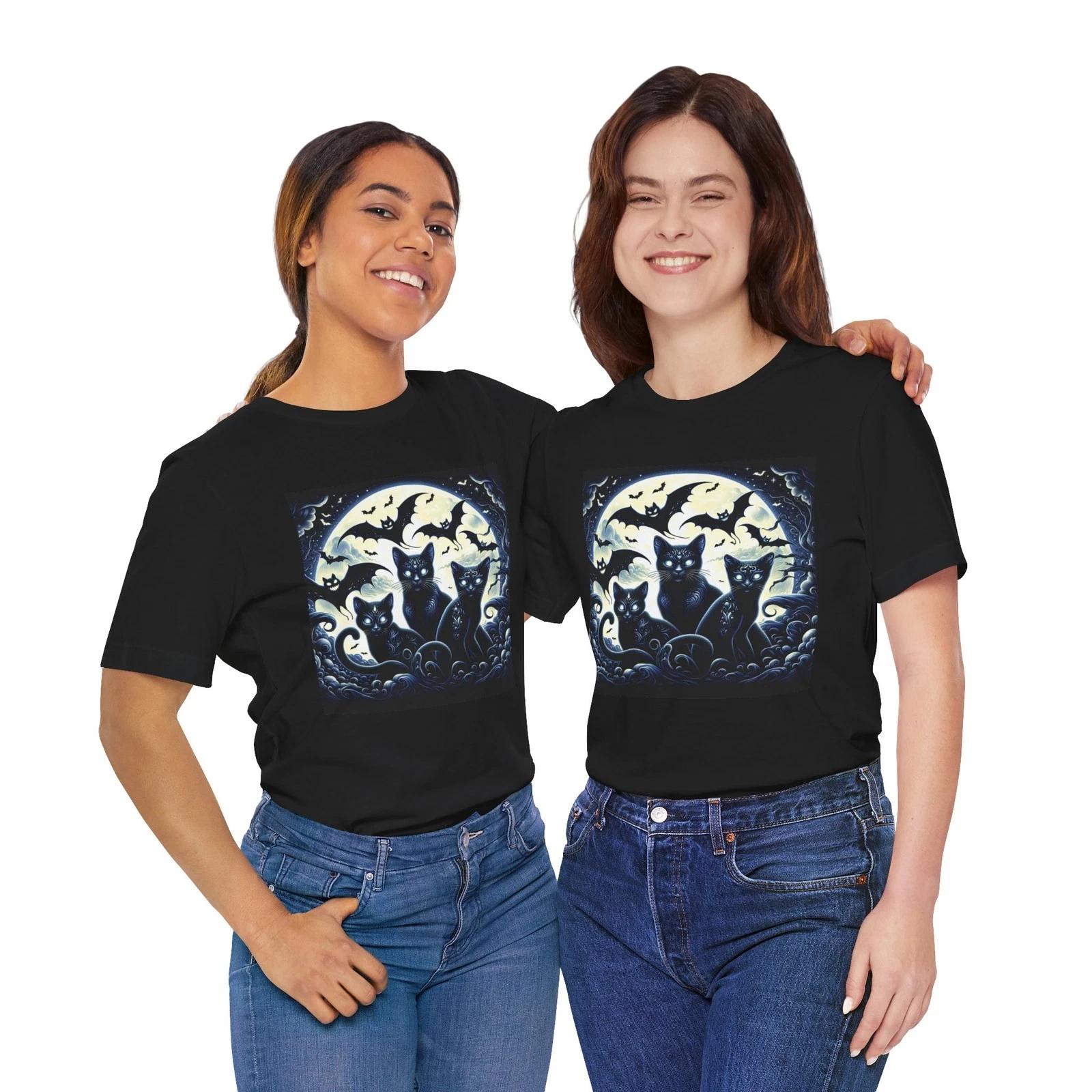 Ghost Black Cats and Bats Halloween Scary Art T-Shirt Scary Art Goblins Horror L