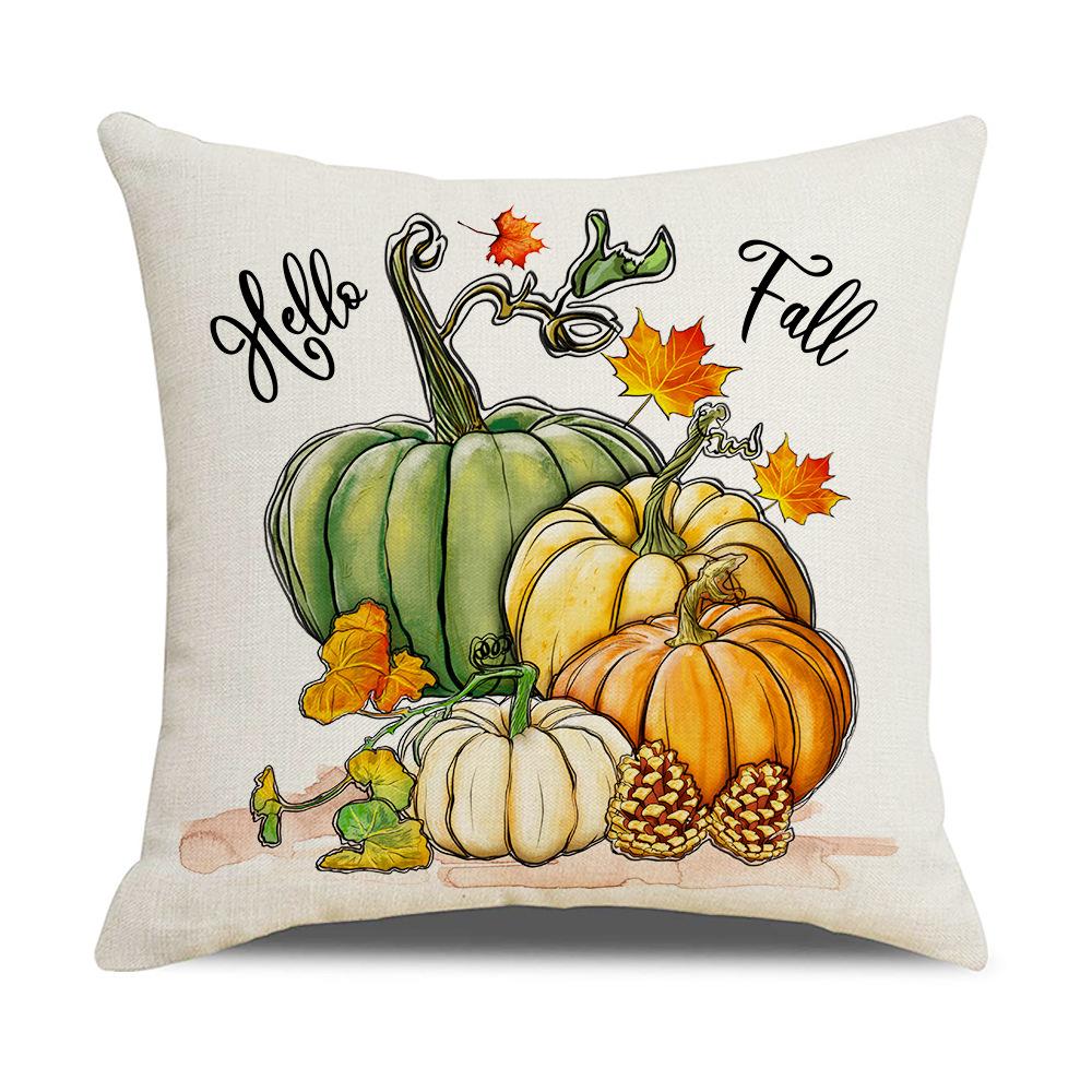 Thanksgiving Linen Pillow Cover New Autumn Pumpkin Gnome Print Cushion Cover Home Cushion