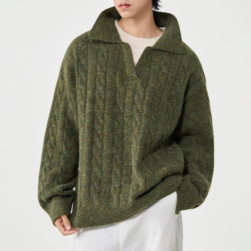 Sweater Men's Thick Warm Base Knitted Sweater Men's Lapel Sweater