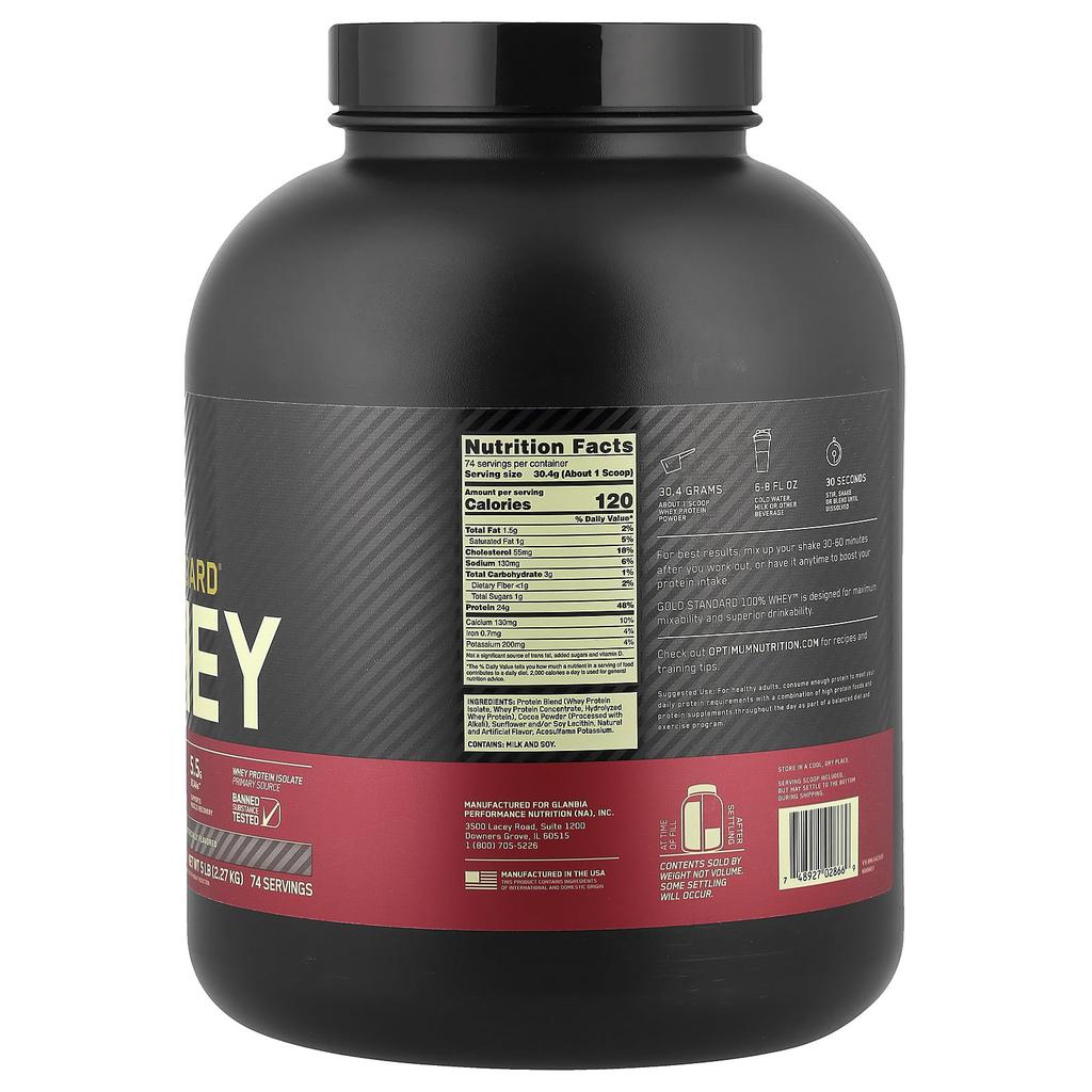 Gold Standard® 100% Whey, Double Rich Chocolate, 2.27Kg (5Lbs)